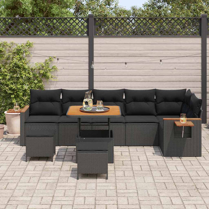 Set de canapele pentru grădină cu pernă 9 pcs Negru Rattan poli - WALTI WALTI