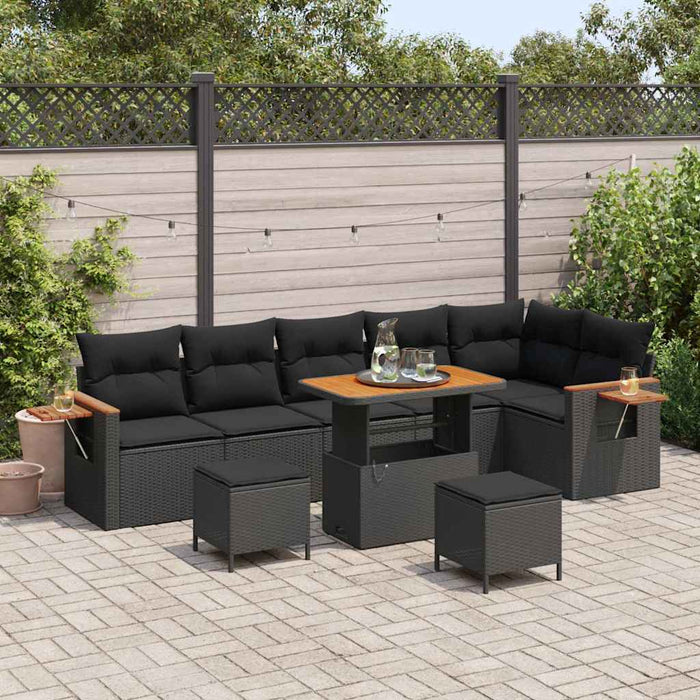 Set de canapele pentru grădină cu pernă 9 pcs Negru Rattan poli - WALTI WALTI