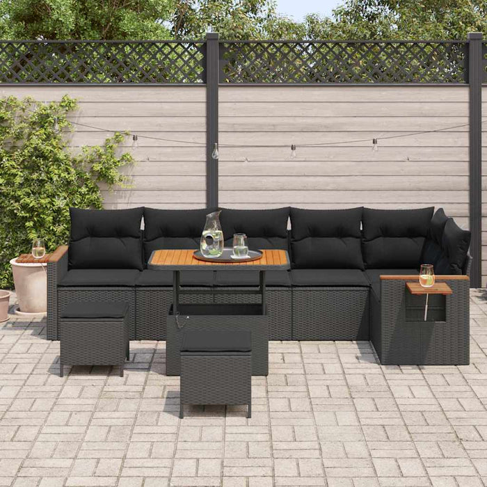 Set de canapele pentru grădină cu pernă 9 pcs Negru Rattan poli - WALTI WALTI