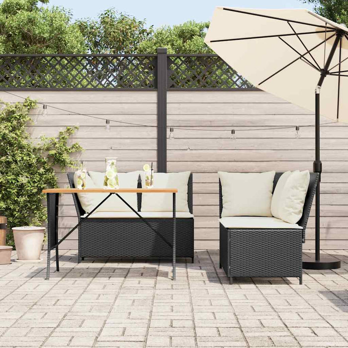 Set mobilier de grădină cu perne, 3 piese, negru, poliratan - WALTI WALTI