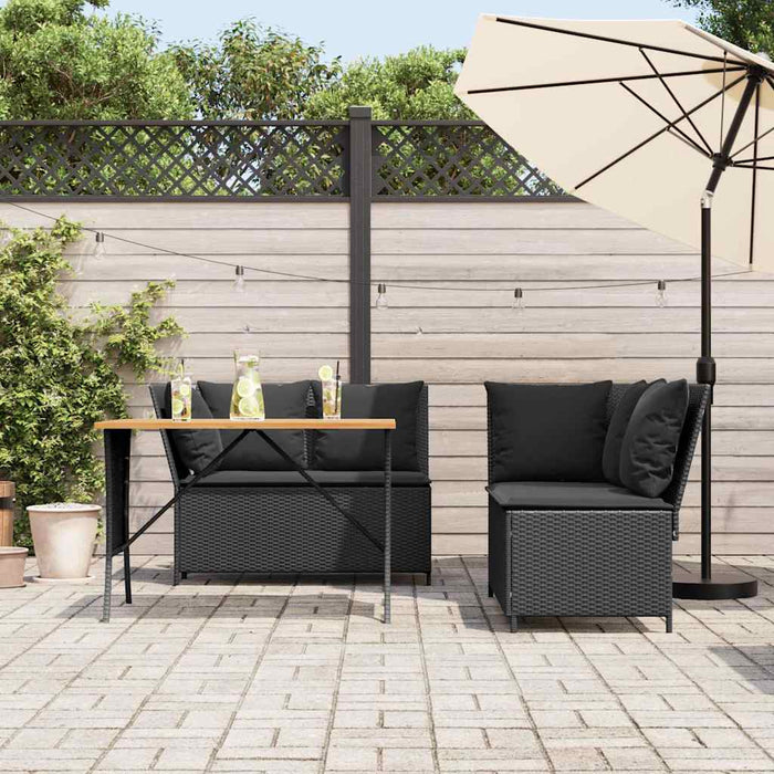 Set mobilier de grădină cu perne, 3 piese, negru, poliratan - WALTI WALTI