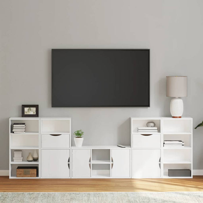 Unități TV 5 piese cu depozitare ODDA din lemn masiv de pin alb WALTI