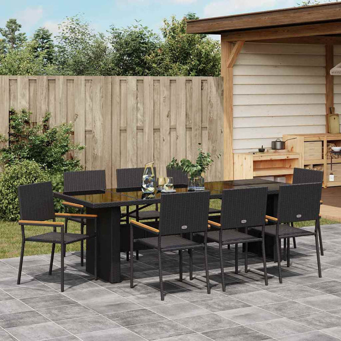 Set de masă pentru grădină 9 pcs Negru Rattan poli - WALTI WALTI