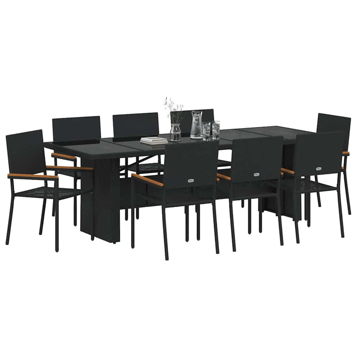 Set de masă pentru grădină 9 pcs Negru Rattan poli - WALTI WALTI