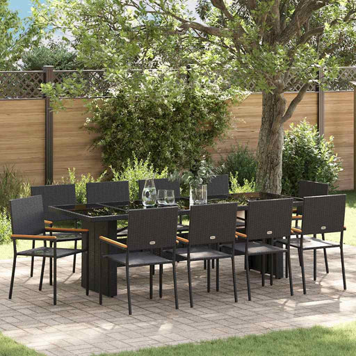 Set de masă pentru grădină 11 pcs Negru Rattan poli - WALTI WALTI