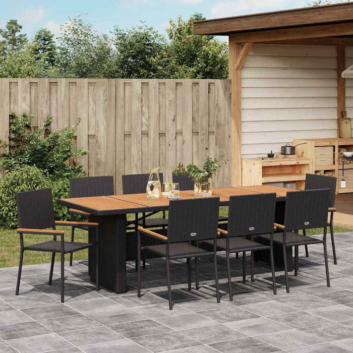 Set de masă pentru grădină 9 pcs Negru poliratan - WALTI WALTI