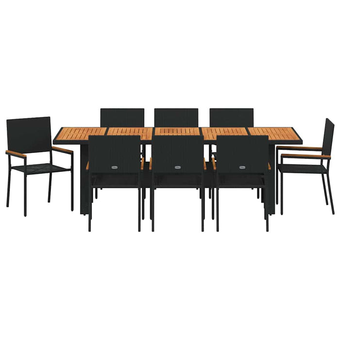 Set de masă pentru grădină 9 pcs Negru poliratan - WALTI WALTI