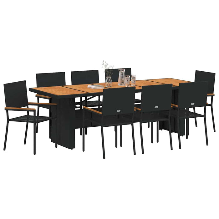 Set de masă pentru grădină 9 pcs Negru poliratan - WALTI WALTI