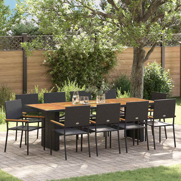 Set de masă pentru grădină 11 pcs Negru poliratan - WALTI WALTI