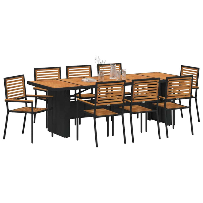 Set de masă pentru grădină 9 pcs Negru și Maro poliratan - WALTI WALTI
