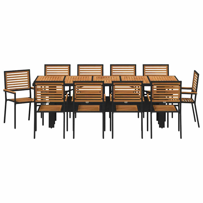 Set de masă pentru grădină 11 pcs Negru și Maro poliratan - WALTI WALTI