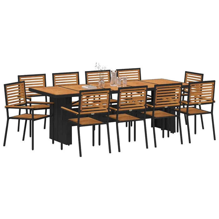 Set de masă pentru grădină 11 pcs Negru și Maro poliratan - WALTI WALTI