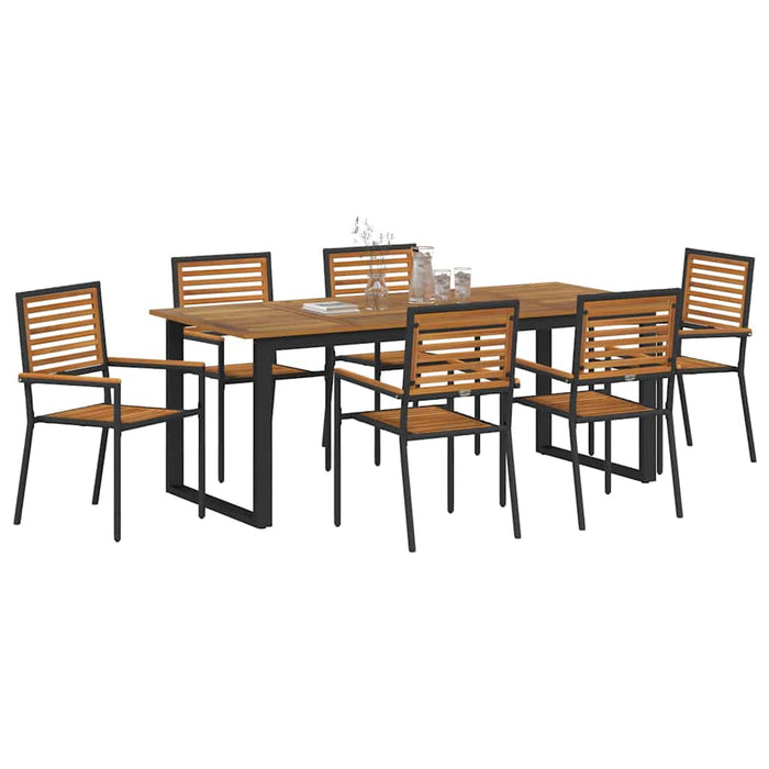 Set de masă pentru grădină 7 pcs Negru Lemn Solid de Acacia - WALTI WALTI
