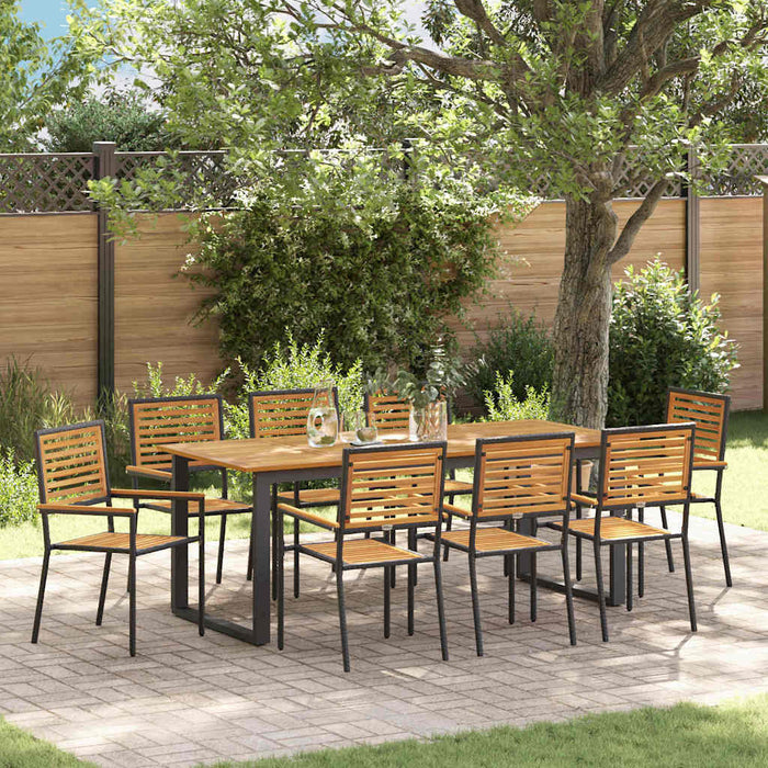 Set de masă pentru grădină 9 pcs Negru Lemn Solid de Acacia - WALTI WALTI