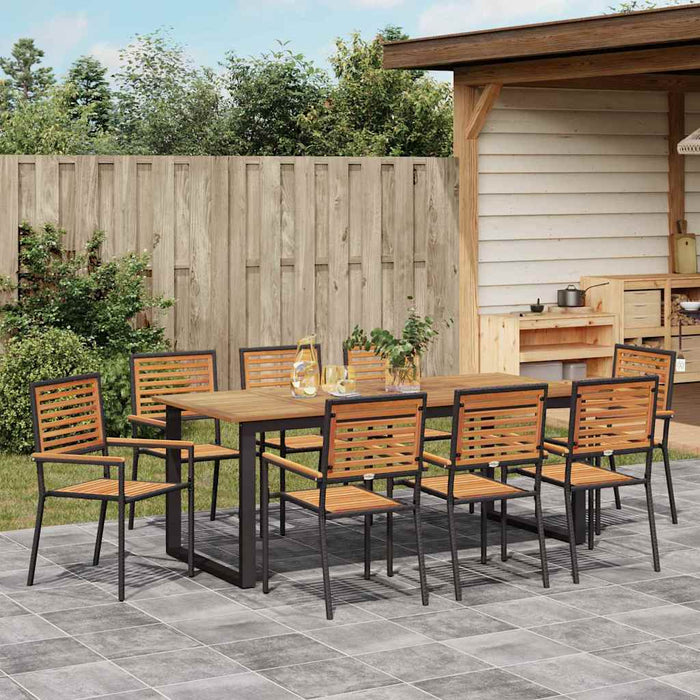 Set de masă pentru grădină 9 pcs Negru Lemn Solid de Acacia - WALTI WALTI