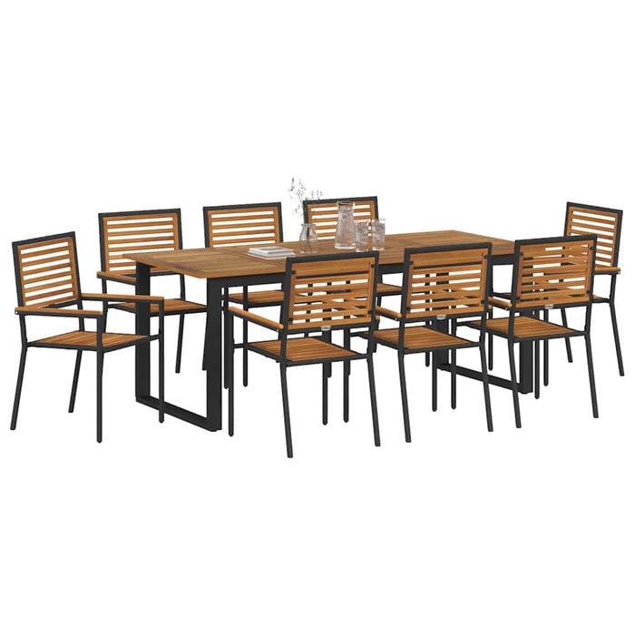 Set de masă pentru grădină 9 pcs Negru Lemn Solid de Acacia - WALTI WALTI