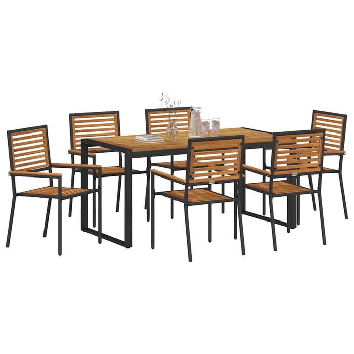 Set de masă pentru grădină 7 pcs Negru și Maro poliratan - WALTI WALTI