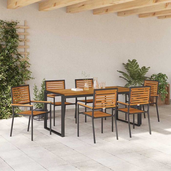 Set de masă pentru grădină 7 pcs Negru și Maro poliratan - WALTI WALTI
