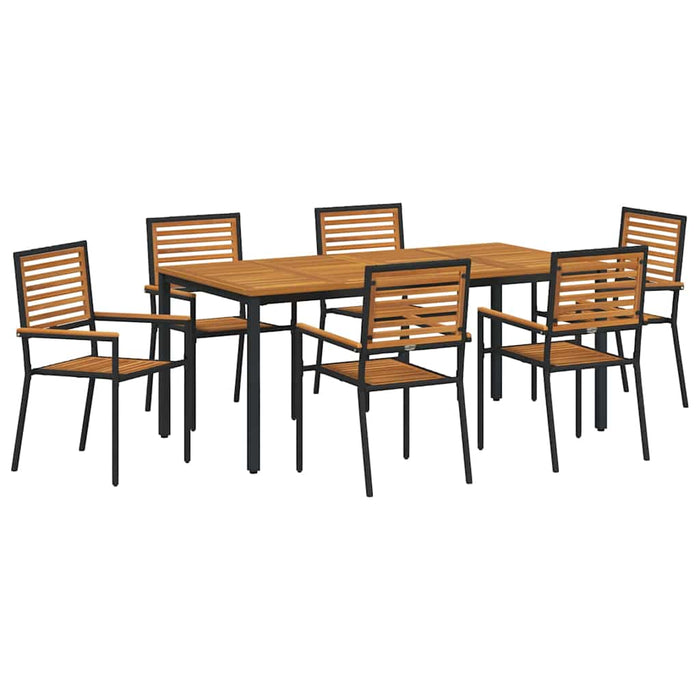 Set de masă pentru grădină 7 pcs Negru și Maro poliratan - WALTI WALTI
