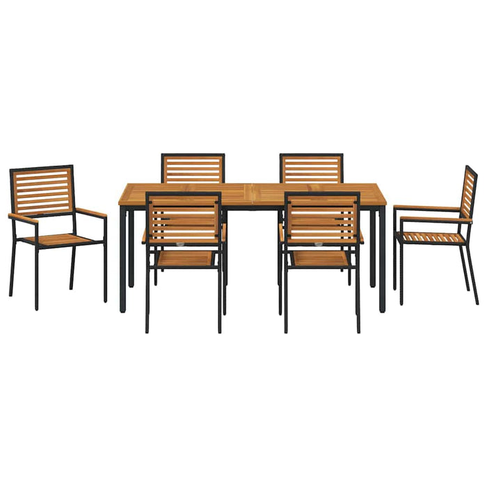 Set de masă pentru grădină 7 pcs Negru și Maro poliratan - WALTI WALTI