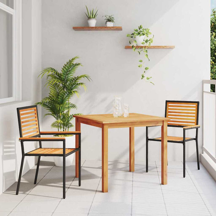 Set masă grădină 3 pcs Negru 85 x 85 x 74 cm Metal și Lemn - WALTI WALTI