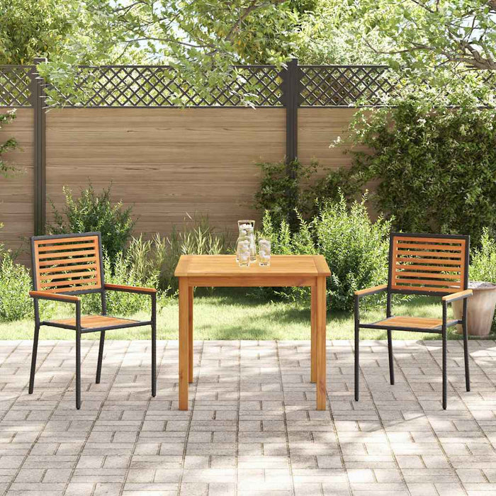 Set masă grădină 3 pcs Negru 85 x 85 x 74 cm Metal și Lemn - WALTI WALTI