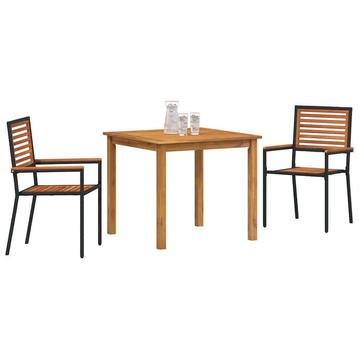 Set masă grădină 3 pcs Negru 85 x 85 x 74 cm Metal și Lemn - WALTI WALTI