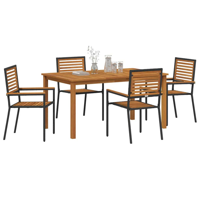 Set mese grădină 5 pcs Negru 150 x 90 x 74 cm Lemn masiv, Metal - WALTI WALTI