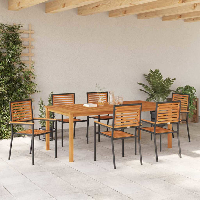 Set Dining Grădină 7 pcs Negru 200 x 100 x 74 cm Metal & Lemn - WALTI WALTI