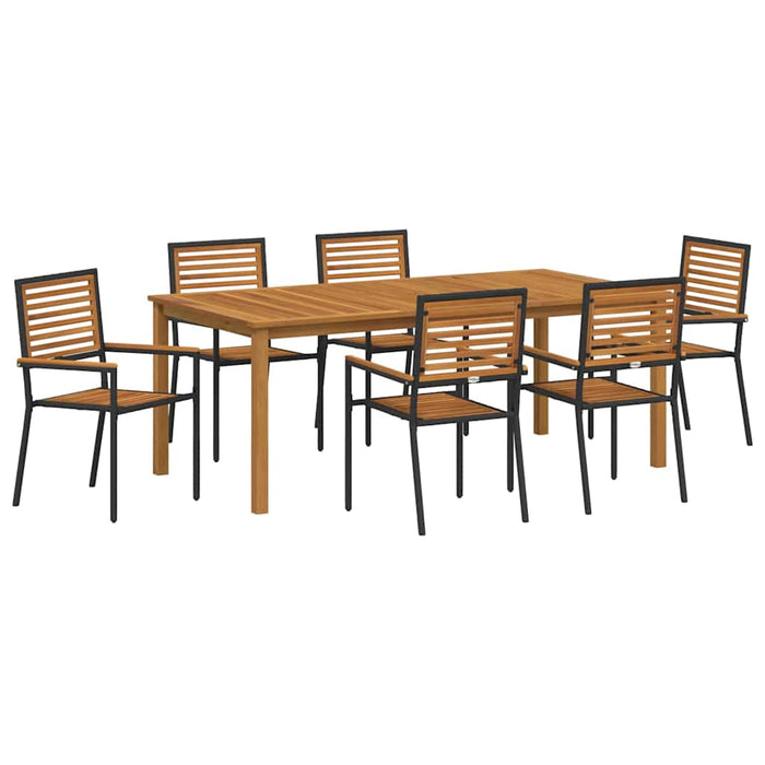 Set Dining Grădină 7 pcs Negru 200 x 100 x 74 cm Metal & Lemn - WALTI WALTI