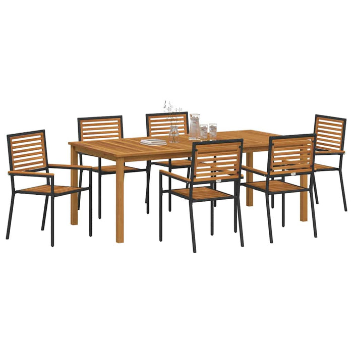 Set Dining Grădină 7 pcs Negru 200 x 100 x 74 cm Metal & Lemn - WALTI WALTI