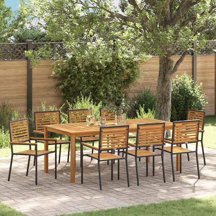 Set Masă Grădină 9 pcs Negru 200 x 100 x 74 cm Metal & Lemn - WALTI WALTI