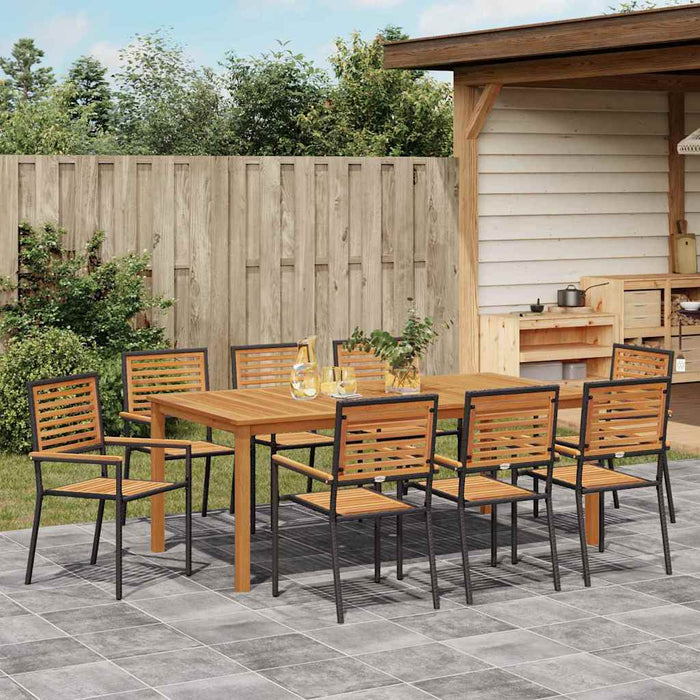 Set Masă Grădină 9 pcs Negru 200 x 100 x 74 cm Metal & Lemn - WALTI WALTI