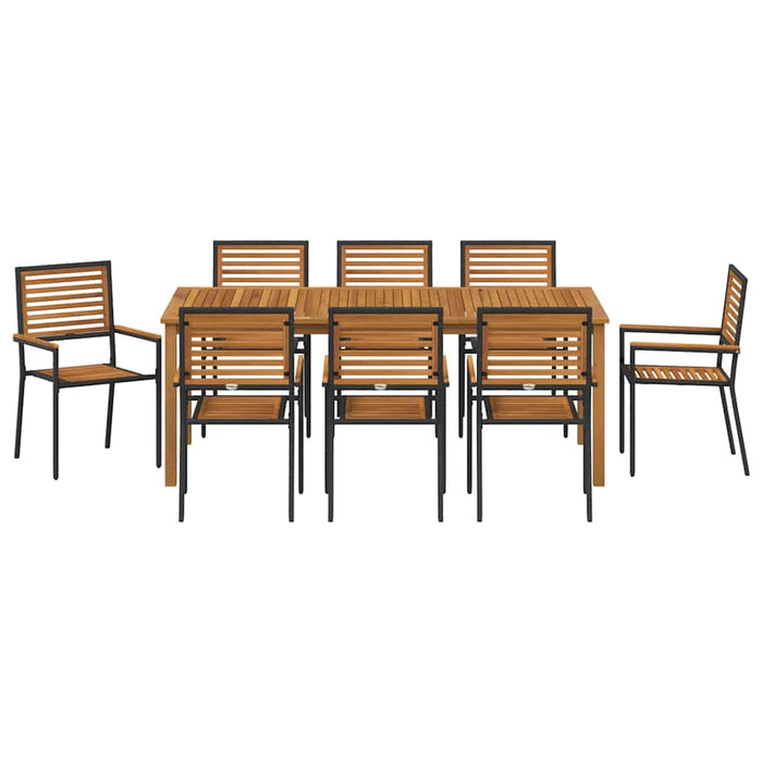 Set Masă Grădină 9 pcs Negru 200 x 100 x 74 cm Metal & Lemn - WALTI WALTI