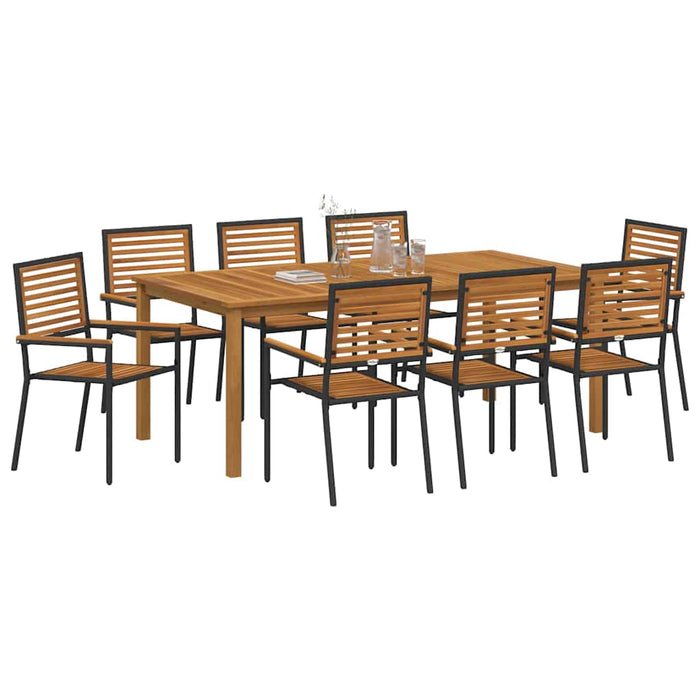 Set Masă Grădină 9 pcs Negru 200 x 100 x 74 cm Metal & Lemn - WALTI WALTI