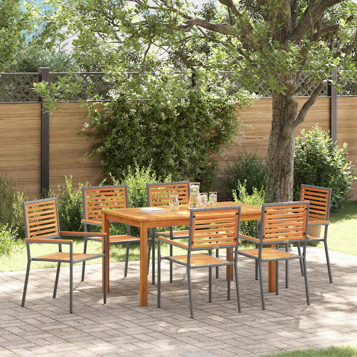Set de masă pentru grădină 7 pcs Gri Lemn Solid de Acacia - WALTI WALTI