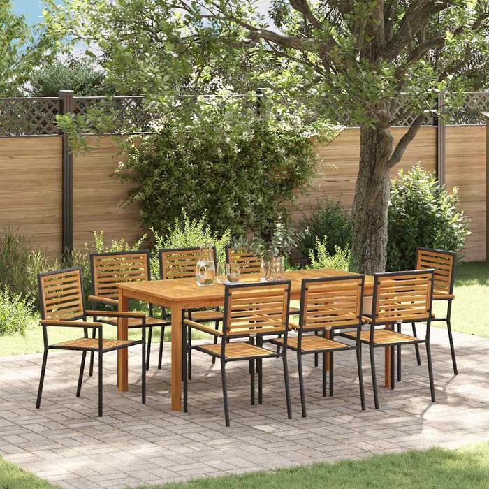 Set de masă pentru grădină 9 pcs Negru Lemn Solid de Acacia - WALTI WALTI