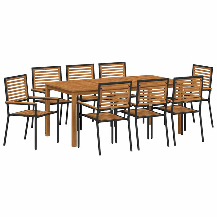 Set de masă pentru grădină 9 pcs Negru Lemn Solid de Acacia - WALTI WALTI