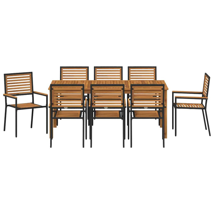 Set de masă pentru grădină 9 pcs Negru Lemn Solid de Acacia - WALTI WALTI