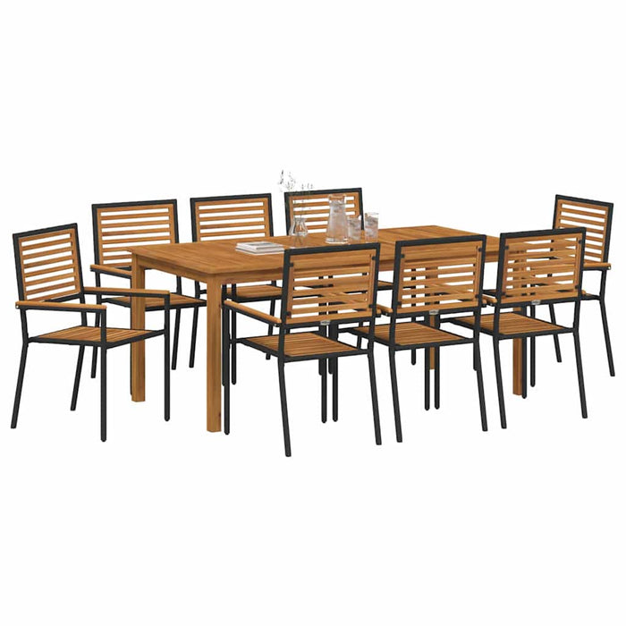 Set de masă pentru grădină 9 pcs Negru Lemn Solid de Acacia - WALTI WALTI