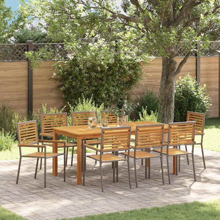 Set de masă pentru grădină 9 pcs Gri Lemn Solid de Acacia - WALTI WALTI
