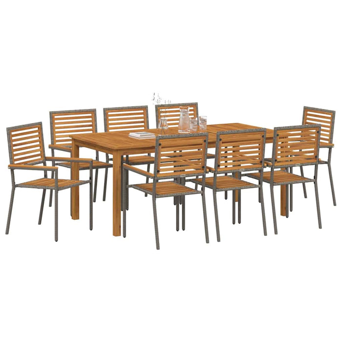 Set de masă pentru grădină 9 pcs Gri Lemn Solid de Acacia - WALTI WALTI