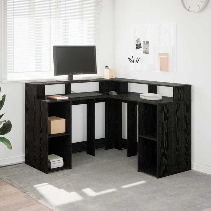Birou cu raft Stejar negru 130 x 130 x 91 cm Lemn compozit - WALTI WALTI