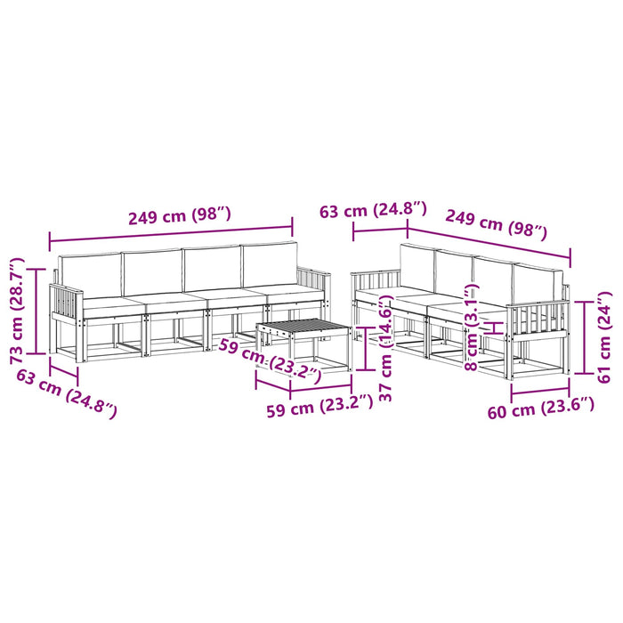 Set de canapele de exterior cu pernă 9 pcs Natural și Bej - WALTI WALTI
