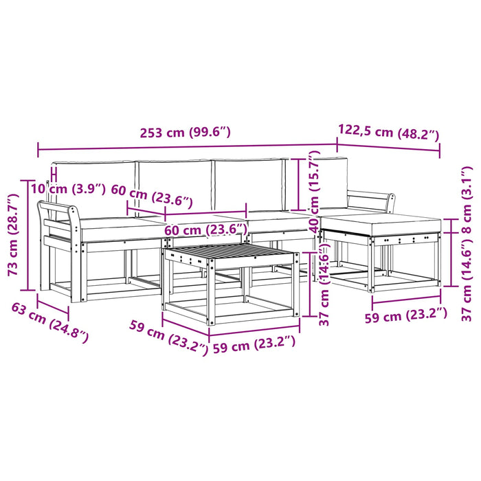 Set de canapele de exterior cu pernă 6 pcs Natural și Bej WALTI