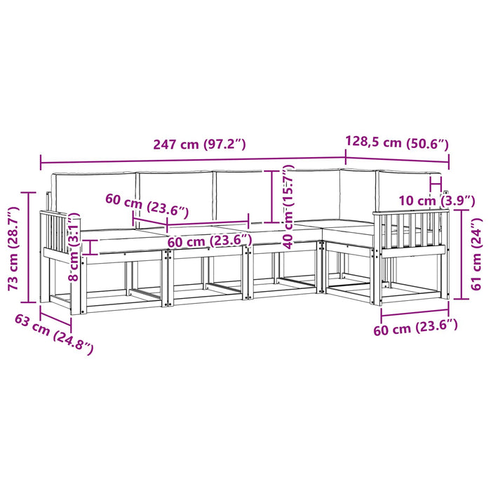 Set de canapele de exterior cu pernă 5 pcs Natural și Bej - WALTI WALTI