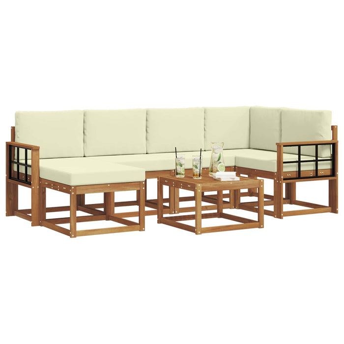 Set de canapele de exterior cu pernă 7 pcs Natural și Crem WALTI
