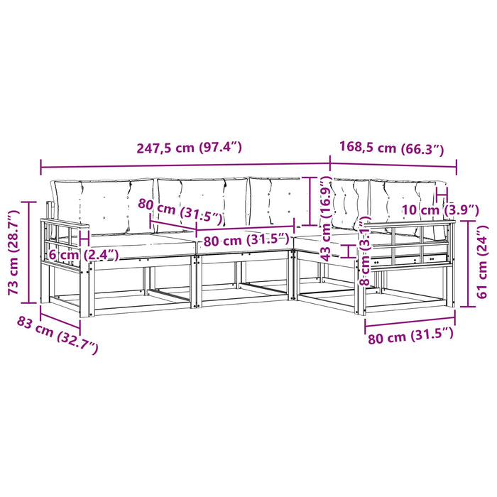 Set de canapele de exterior cu pernă 4 pcs Natural și Antracit WALTI