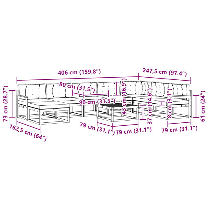 Set de canapele de exterior cu pernă 9 pcs Natural și Bej WALTI