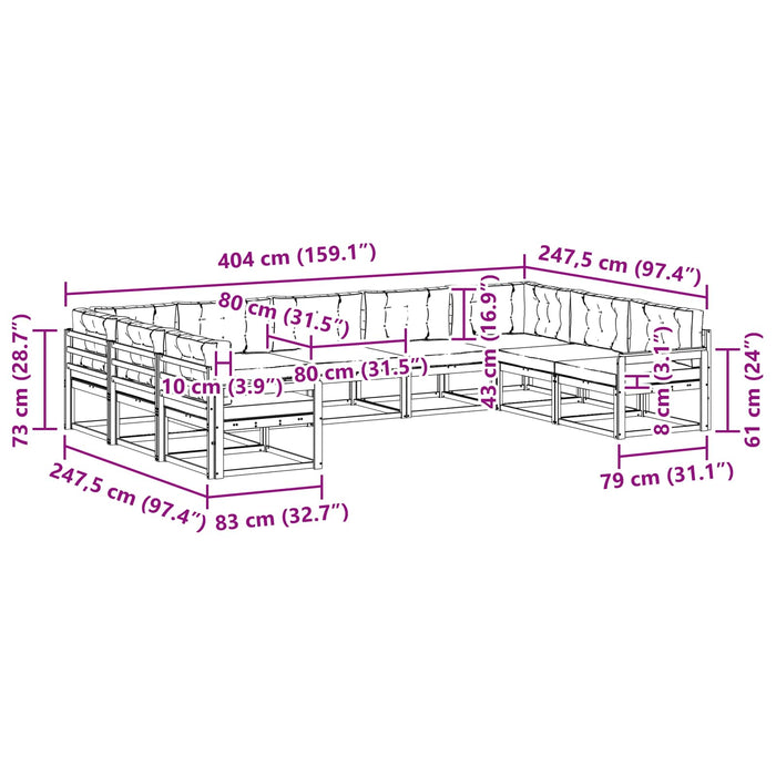 Set de canapele de exterior cu pernă 9 pcs Natural și Crem WALTI